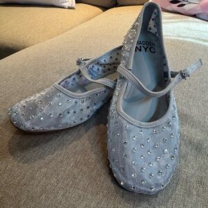 Madden NYC Girls' Silver Rhinestone Mary Jane Flats